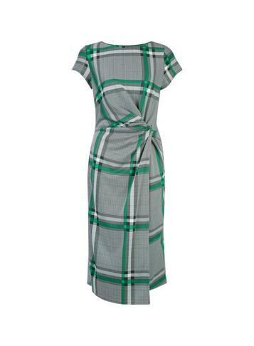 Dorothy Perkins Grey And Green Check Midi Wrap Dress