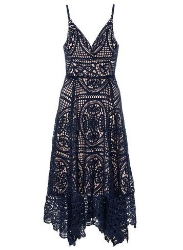 *quiz Navy Crochet V-neck Skater Dress