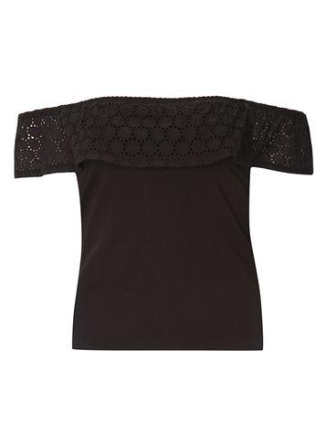 Dorothy Perkins Petite Black Lace Fold Over Bardot Top