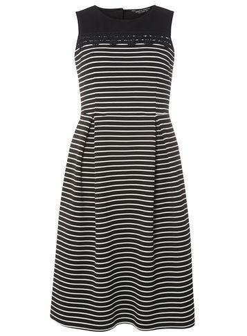 Dorothy Perkins Monochrome Striped Fit And Flare Dress