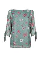 *billie & Blossom Tall Sage Floral Print Tie Sleeve Blouse