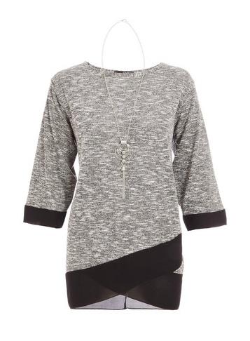 *quiz Grey And Black Light Knit Contrast Hem Top