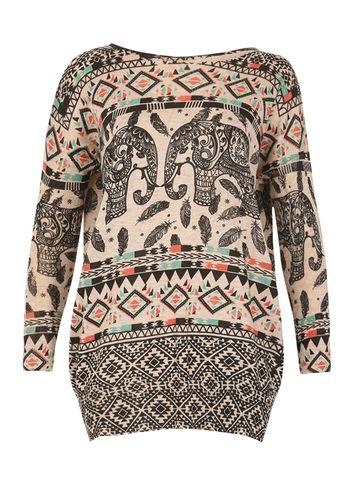 Dorothy Perkins *tenki Beige Elephant Print Jumper