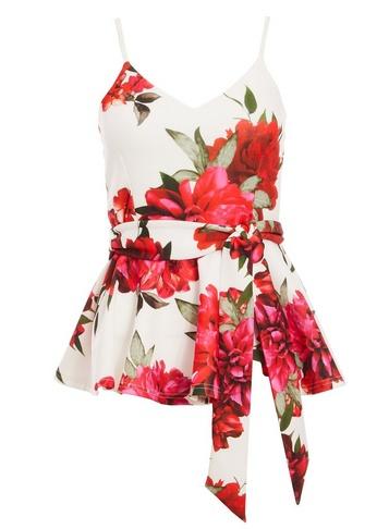 *quiz Cream Floral Print Peplum Top