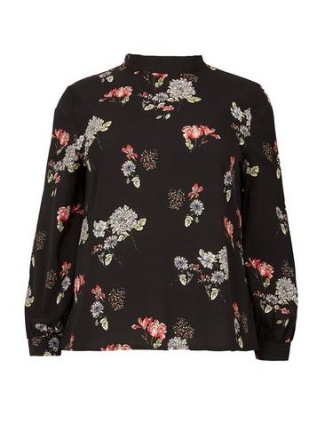 *blue Vanilla Curve Black Floral Print Top