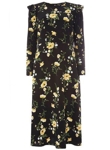 Dorothy Perkins Black And Yellow Floral Print Midi Dress