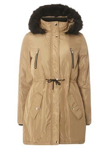 Dorothy Perkins Stone Contrast Zip Technical Parka Coat