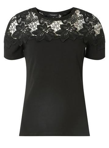 Dorothy Perkins Black Lace Yoke T-shirt