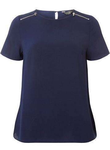 Dorothy Perkins Navy Zip Shoulder T-shirt