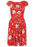 Dorothy Perkins Red Linear Floral Fit And Flare Dress
