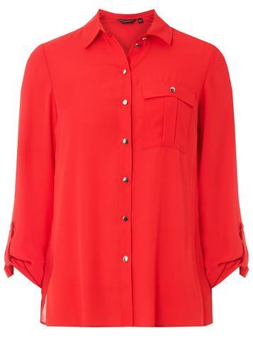 Dorothy Perkins Red Pocket Roll Sleeve Shirt