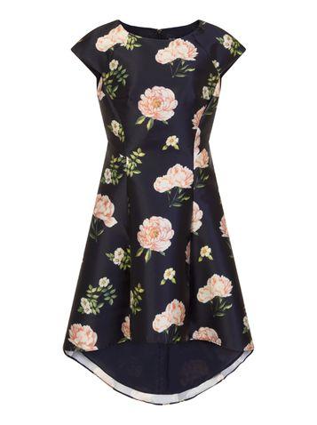 Dorothy Perkins *chi Chi London Curve Navy Floral Dip Hem Midi Dress