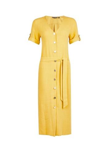 Dorothy Perkins *tall Yellow Button Linen Look Dress