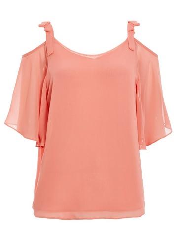 *quiz Coral Chiffon Cold Shoulder Bow Top