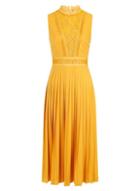 *little Mistress Yellow Lace Trim Pleat Midi Dress