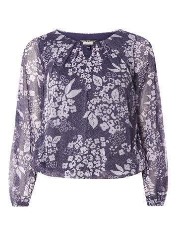 Dorothy Perkins *billie & Blossom Navy Floral Trim Blouse