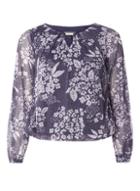 Dorothy Perkins *billie & Blossom Navy Floral Trim Blouse
