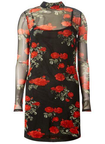 Dorothy Perkins *noisy May Black And Red Rose Mesh Shift Dress