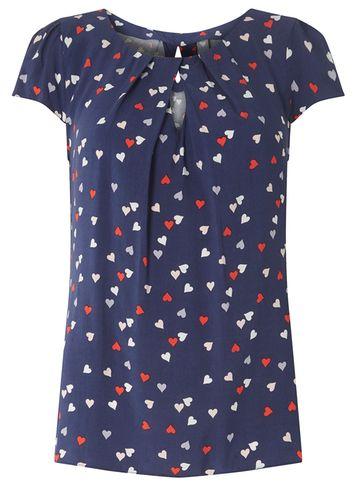 Dorothy Perkins *billie & Blossom Navy Heart Print Viscose Top