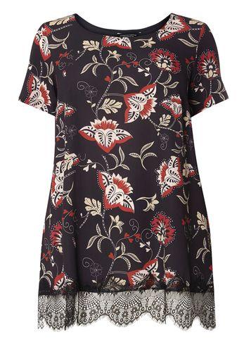 Dorothy Perkins Dp Curve Navy Folk Floral Lace Top