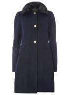 Dorothy Perkins *tall Navy Faux Fur Fit And Flare Coat