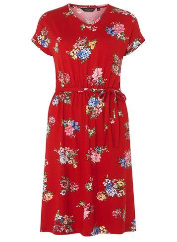 Dorothy Perkins *tall Red Floral Print Midi Skater Dress