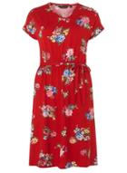 Dorothy Perkins *tall Red Floral Print Midi Skater Dress