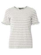 Dorothy Perkins Grey Stripe Flutter Sleeve T-shirt