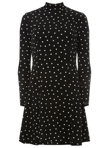 Dorothy Perkins Petite Black Spot Print High Neck Fit And Flare Dress