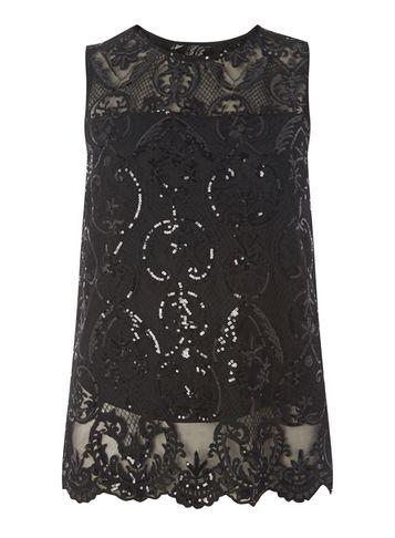 Dorothy Perkins Black Sequin Lace Top