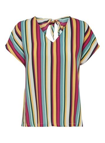 *only Multi Colour Short Sleeve Stripe Print Tie Top