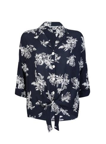 Dorothy Perkins Petite Multi Coloured Folk Floral Print Tie Shirt