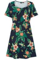 Dorothy Perkins *dp Curve Navy Tropical Ruched Fit And Flare Dress