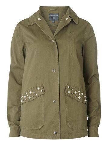 Dorothy Perkins *tall Khaki Pearl Embellished Shaket