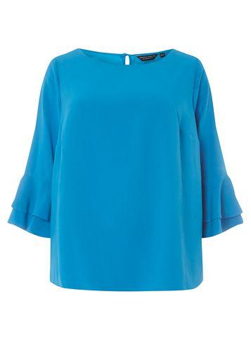 Dorothy Perkins Dp Curve Blue Double Frill Sleeve Top