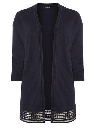 Dorothy Perkins Navy Geometric Lace Hem Knitted Cardigan