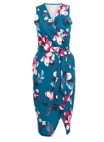 *quiz Green Floral Print Wrap Belted Midi Dress