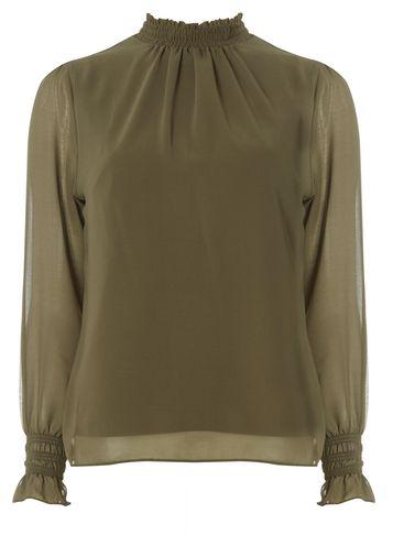 Dorothy Perkins Khaki Shirred Neck Blouse