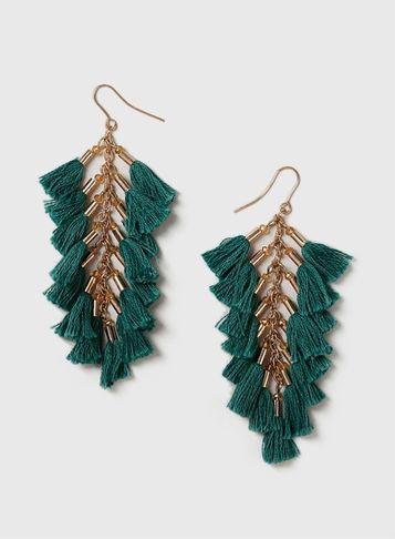 Dorothy Perkins Green Tassel Earrings