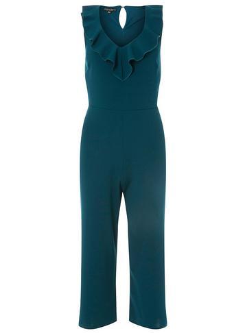 Dorothy Perkins Teal Ruffle Culotte V-neck Jumpsuit