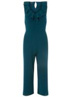 Dorothy Perkins Teal Ruffle Culotte V-neck Jumpsuit