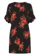 Dorothy Perkins Black Rose Floral Ruffle Sleeve Shift Dress