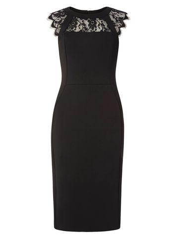 Dorothy Perkins *tall Black Scuba Lace Mix Pencil Dress