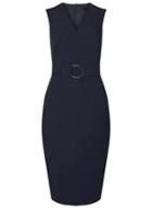 Dorothy Perkins *tall Navy V-neck Belted Pencil Dress