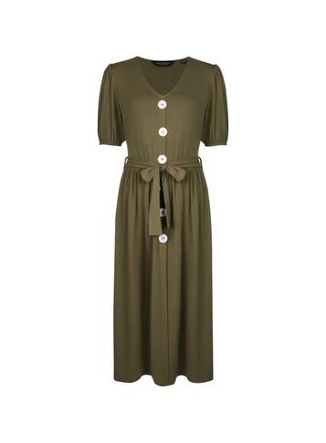 Dorothy Perkins Khaki Mother Of Pearl Button Midi Skater Dress