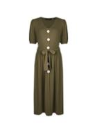 Dorothy Perkins Khaki Mother Of Pearl Button Midi Skater Dress