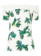 Dorothy Perkins *tall White Floral Print Ruffle Bardot Top