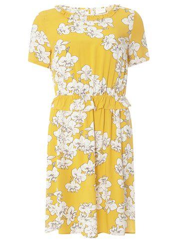 Dorothy Perkins *vila Yellow Floral Print Ruffle Skater Dress