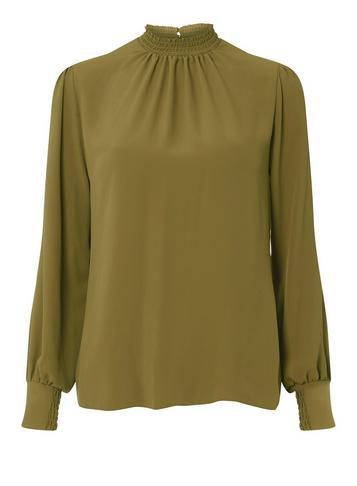Dorothy Perkins Khaki Shirred Neck Top