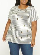 Dorothy Perkins Dp Curve Monochrome Striped Pineapple Embroidered T-shirt